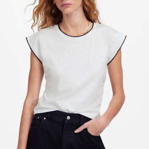Madewell Side-Cinch Muscle Tee White Black Size XS NWT - Picture 1 of 10